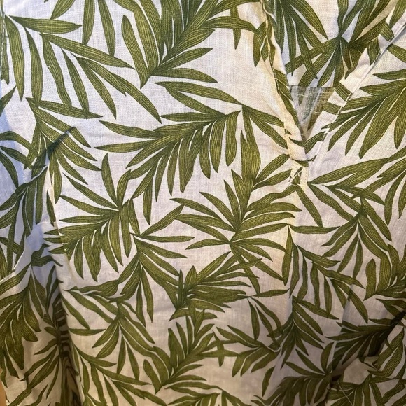 Nicole Miller Shirt Top Blouse 100% Linen Tropical White Green Womens 1x Beach - Picture 5 of 8